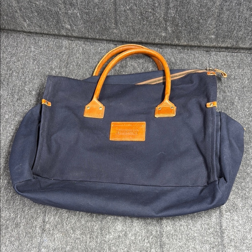 Lands' End Navy  and Tan Duffel with Timeless Design.  20x10x8